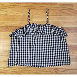 Black/white gingham ruffle tank